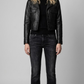 Classic premium black leather jacket by Jackero with a clean, structured silhouette and front zip closure.