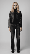Classic premium black leather jacket by Jackero with a clean, structured silhouette and front zip closure.