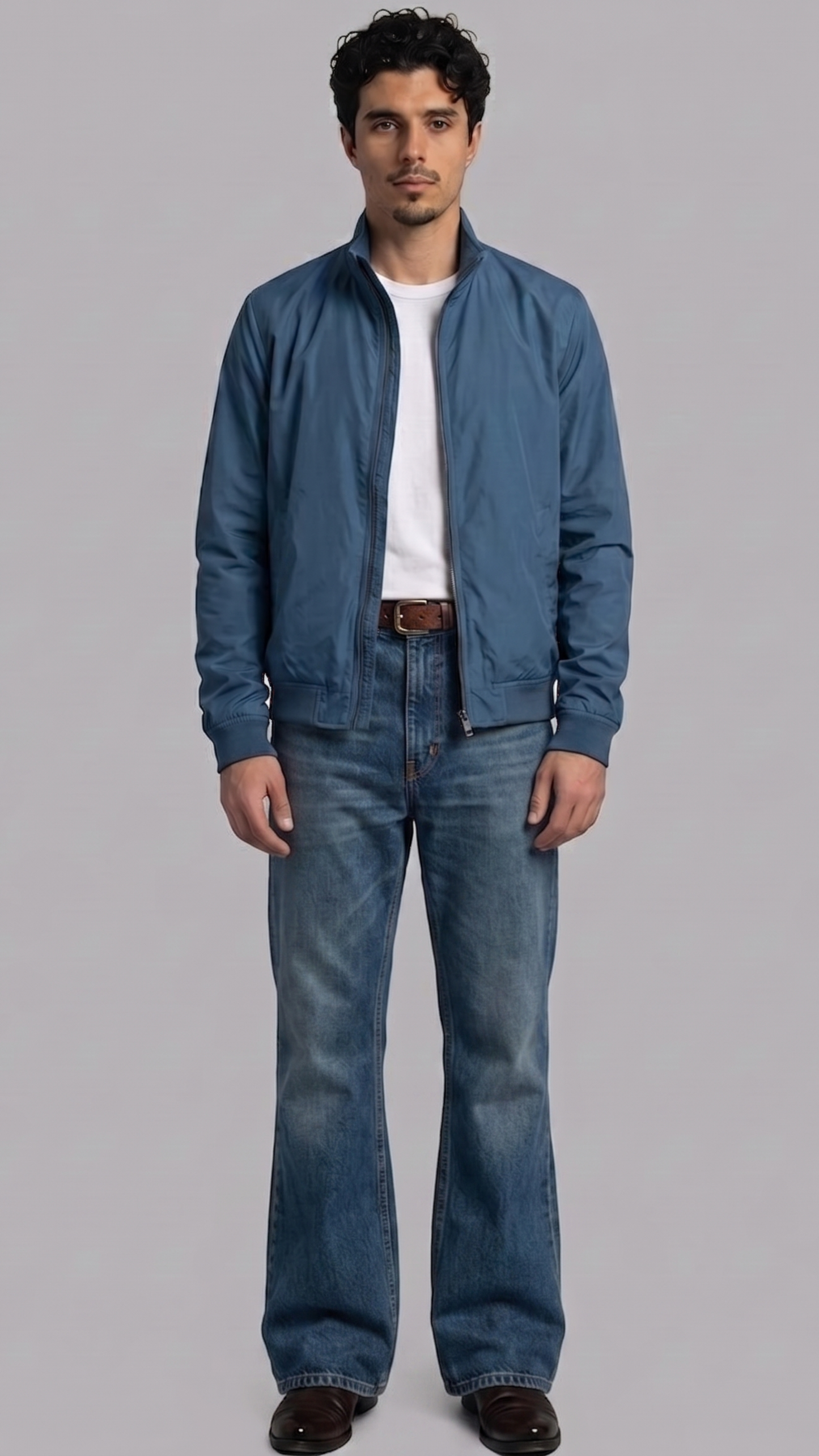 Front full view of premium cyan silk cotton bomber jacket highlighting the vibrant turquoise color palette and clean center zip closure.