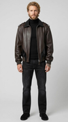 premium dark brown leather jacket paired with striking black crocodile texture panels.