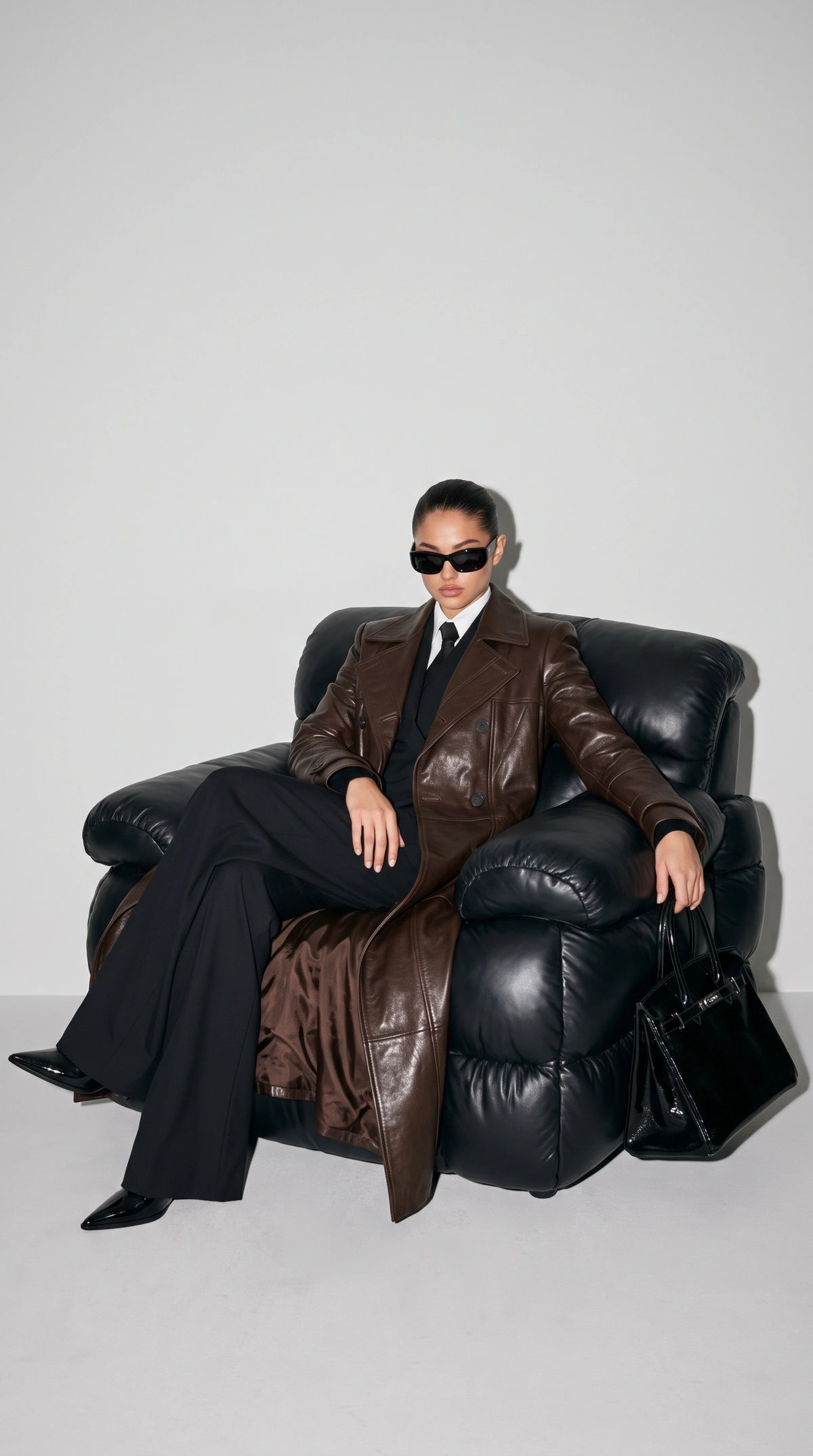 The ultimate streetwear wardrobe essential by Jackero, featuring a stunning dark chocolate long leather jacket design that effortlessly elevates your everyday urban outfit.