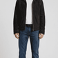 Jackero premium dark chocolate brown suede jacket highlighting a heavy-duty metallic zipper and thick white shearling collar.