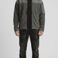 premium dark grey and grey soft suede jacket featuring a clean zippered front and minimalist collar.