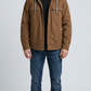 Jackero dark tan work wear jacket featuring a spacious attached hood and sturdy zip front closure.