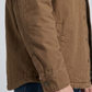 Close-up shot highlighting the thick, rugged canvas fabric texture and reinforced stitching of a dark tan work jacket.