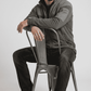 Men's luxury fashion showcasing a modern two-tone grey soft suede jacket styled for a sophisticated look.