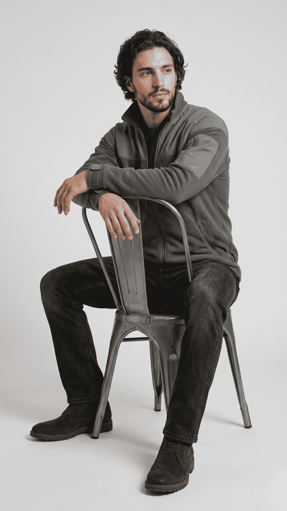 Men's luxury fashion showcasing a modern two-tone grey soft suede jacket styled for a sophisticated look.