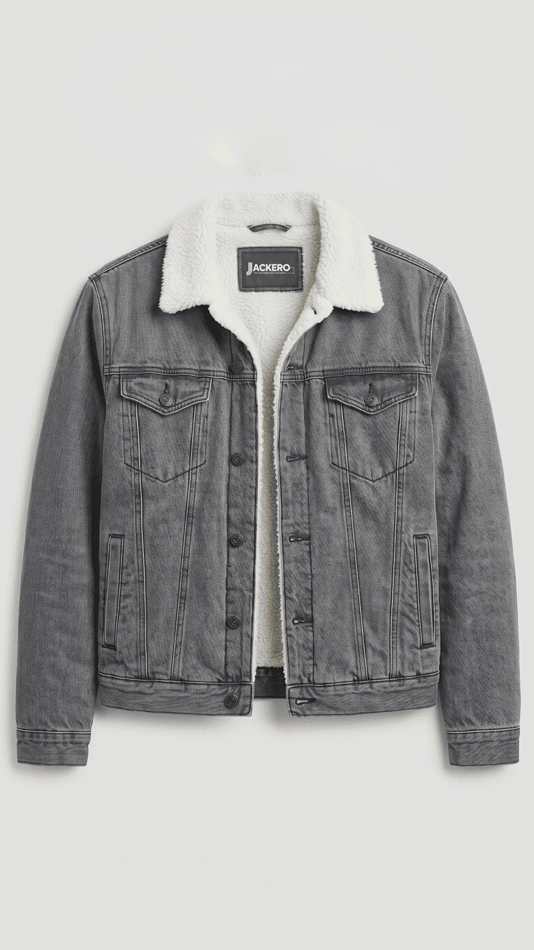 Discover ultimate comfort and rebellious street style combined in this engaging Jackero faded grey denim jacket, highlighted by a thick plush faux fur collar designed to turn heads wherever you go.