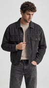Capture the essence of urban grunge with the Jackero faded charcoal washed denim jacket, an engaging streetwear essential designed for a bold and lived-in aesthetic.