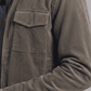 Close-up shot showing the rugged matte finish of dark grey suede leather and premium hardware zippers on a utility coat.
