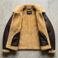 Jackero dark brown leather aviator jacket with authentic tan shearling insulation.
