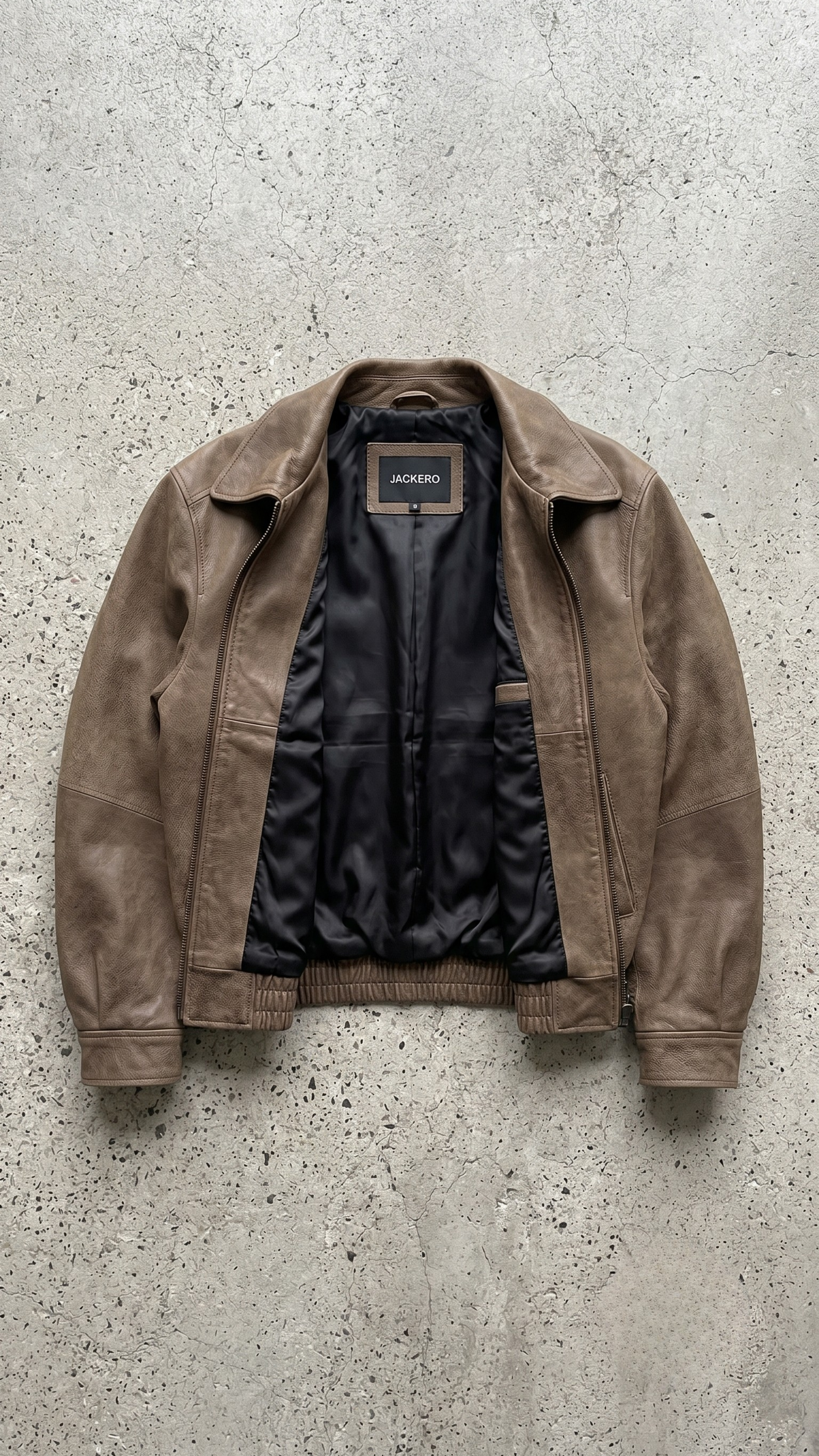 Jackero handcrafted luxury men's tan leather jacket, perfect for versatile lightweight winter and autumn wardrobe layering.