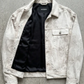 off-white denim jacket with black silk inner lining