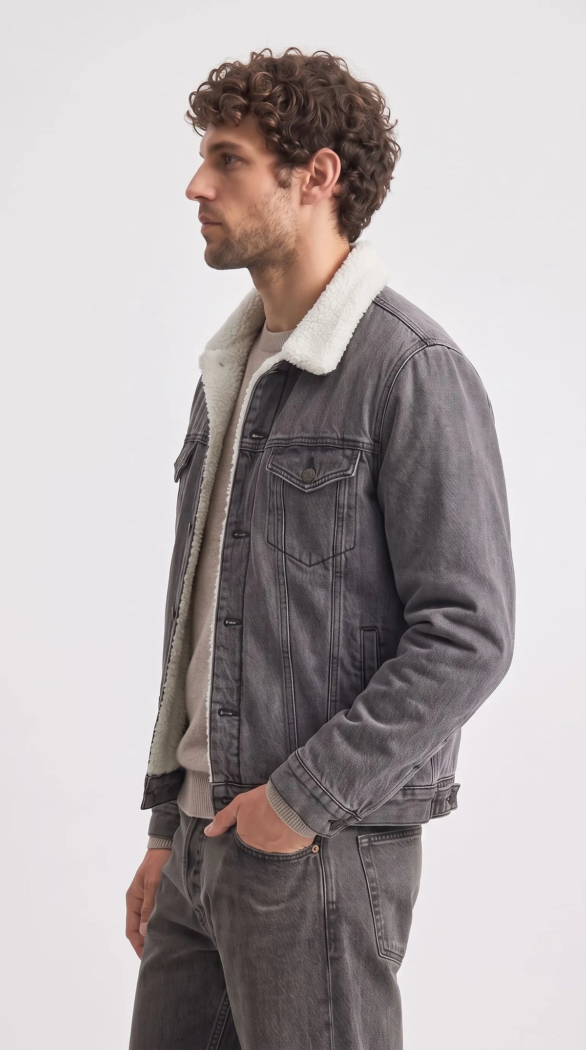 Brave the chilly streets in style with the Jackero ash grey denim outerwear, expertly crafted with soft faux fleece detailing to deliver an engaging streetwear vibe that stands out in any city setting.