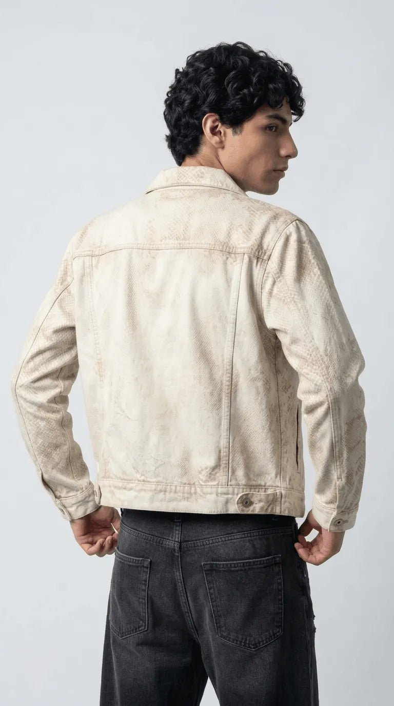 Wrap yourself in the premium Jackero bone white denim outerwear, featuring a unique textured finish that adds serious depth and an engaging aesthetic to your modern street style.