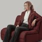 Edgy urban streetwear fashion statement featuring a luxury maroon leather riding jacket, perfect for night outs and casual styling.