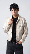 Urban wardrobe with the Jackero off-white textured denim jacket, a highly engaging streetwear piece that brings a refined, tactile feel to your everyday look.