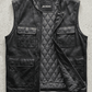 Jackero classic black leather vest outerwear beautifully presented against a clean, professional studio backdrop.