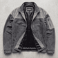 Jackero dark grey and light grey soft suede jacket beautifully presented on a clean studio backdrop.