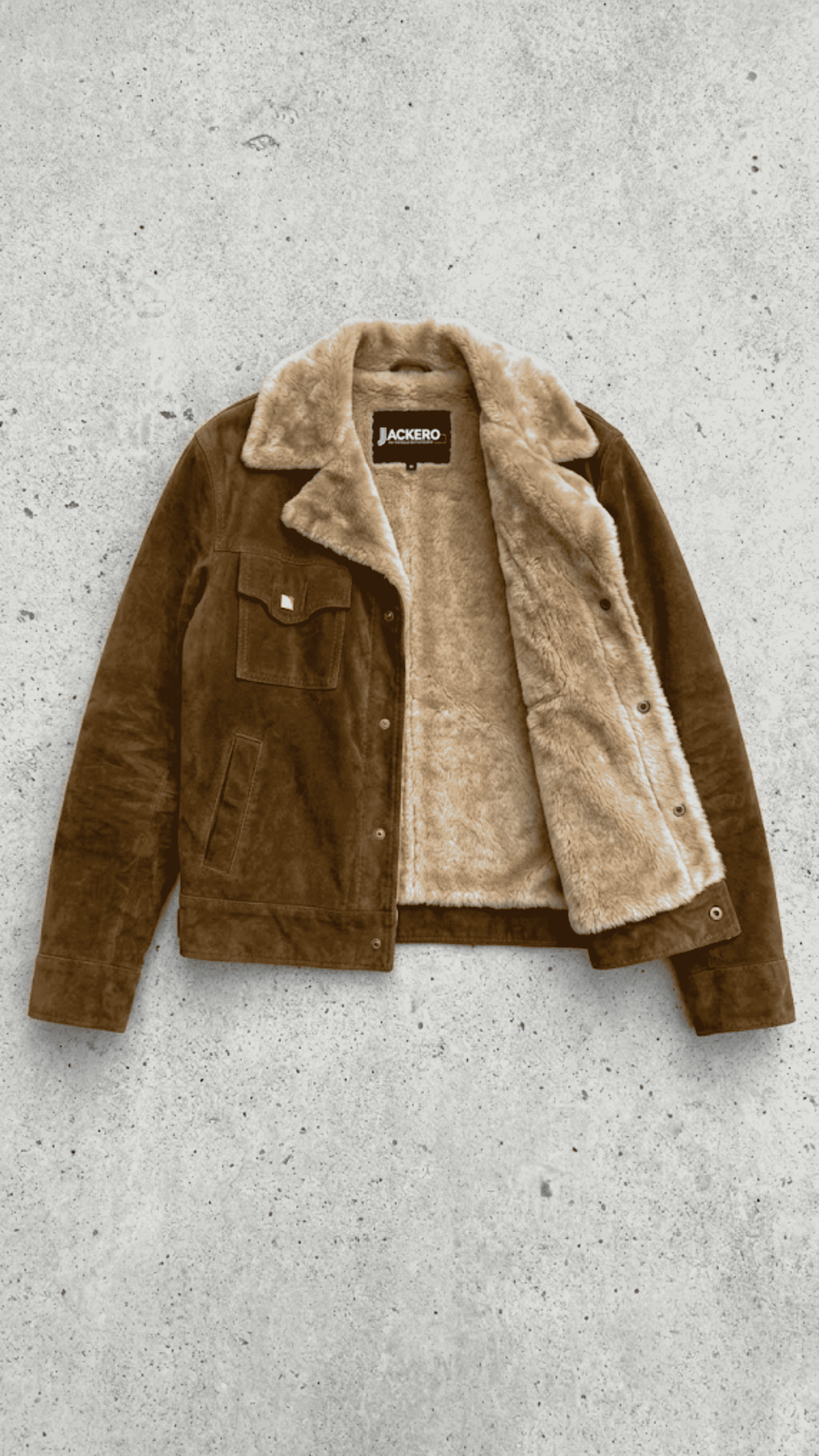 Jackero contemporary dark mustard suede Western jacket with fur presented against a clean, minimalist studio backdrop.