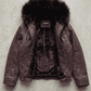 Jackero contemporary dark red vine leather baggy oversized jacket with black fur presented against a clean, minimalist studio backdrop.