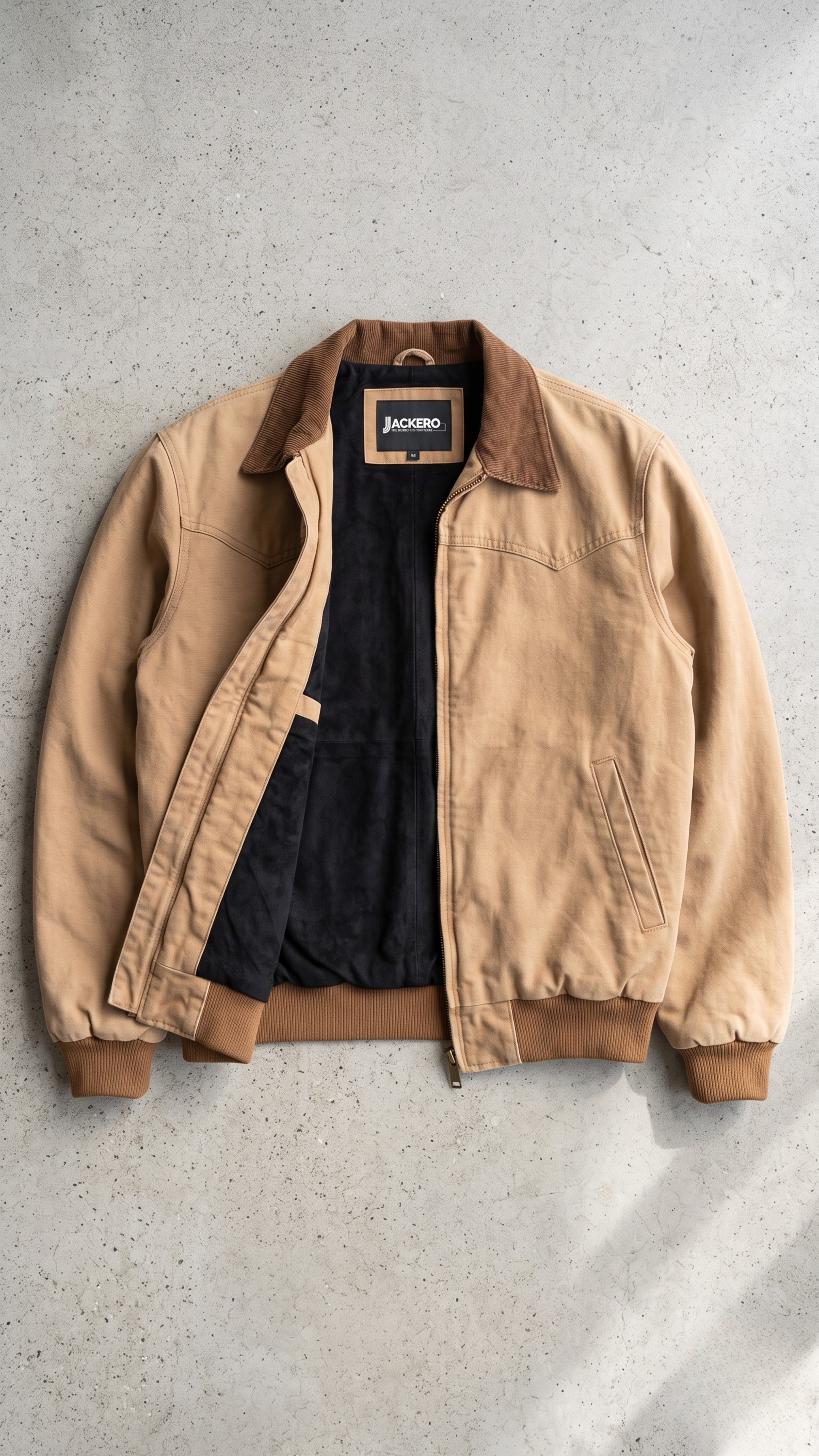 Jackero light brown soft cotton casual jacket beautifully presented on a clean studio background.