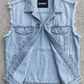 Jackero light wash denim vest casual outerwear beautifully presented against a clean, minimalist studio backdrop.