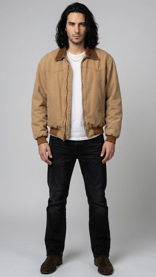 Jackero light brown soft cotton jacket featuring a sleek full-zip front and minimalist collar design.