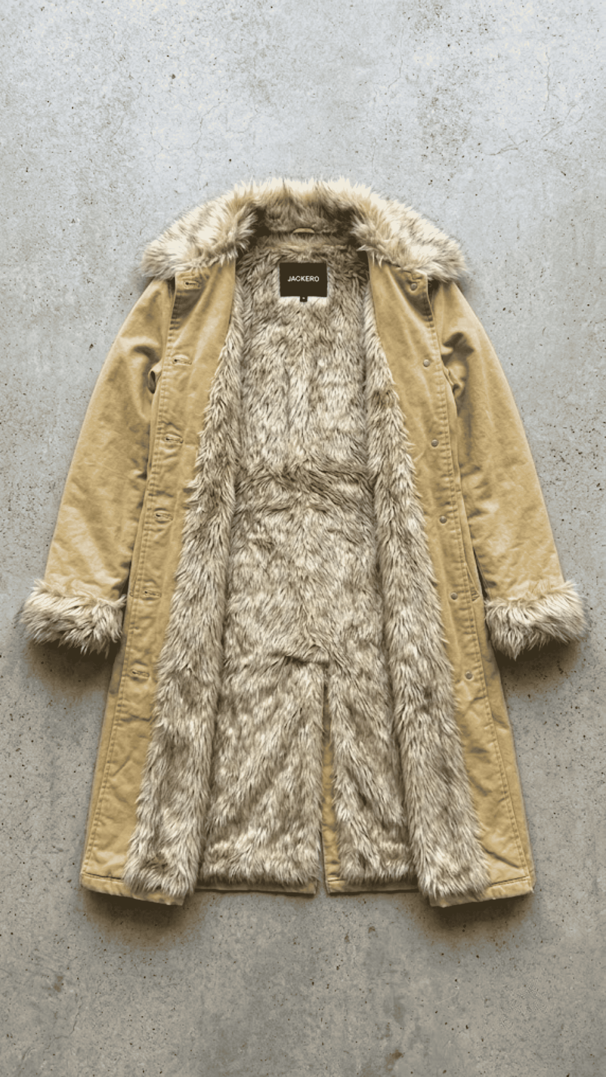 Open-front view showing smooth inner lining and neat interior seams of a light yellow oversized long coat.