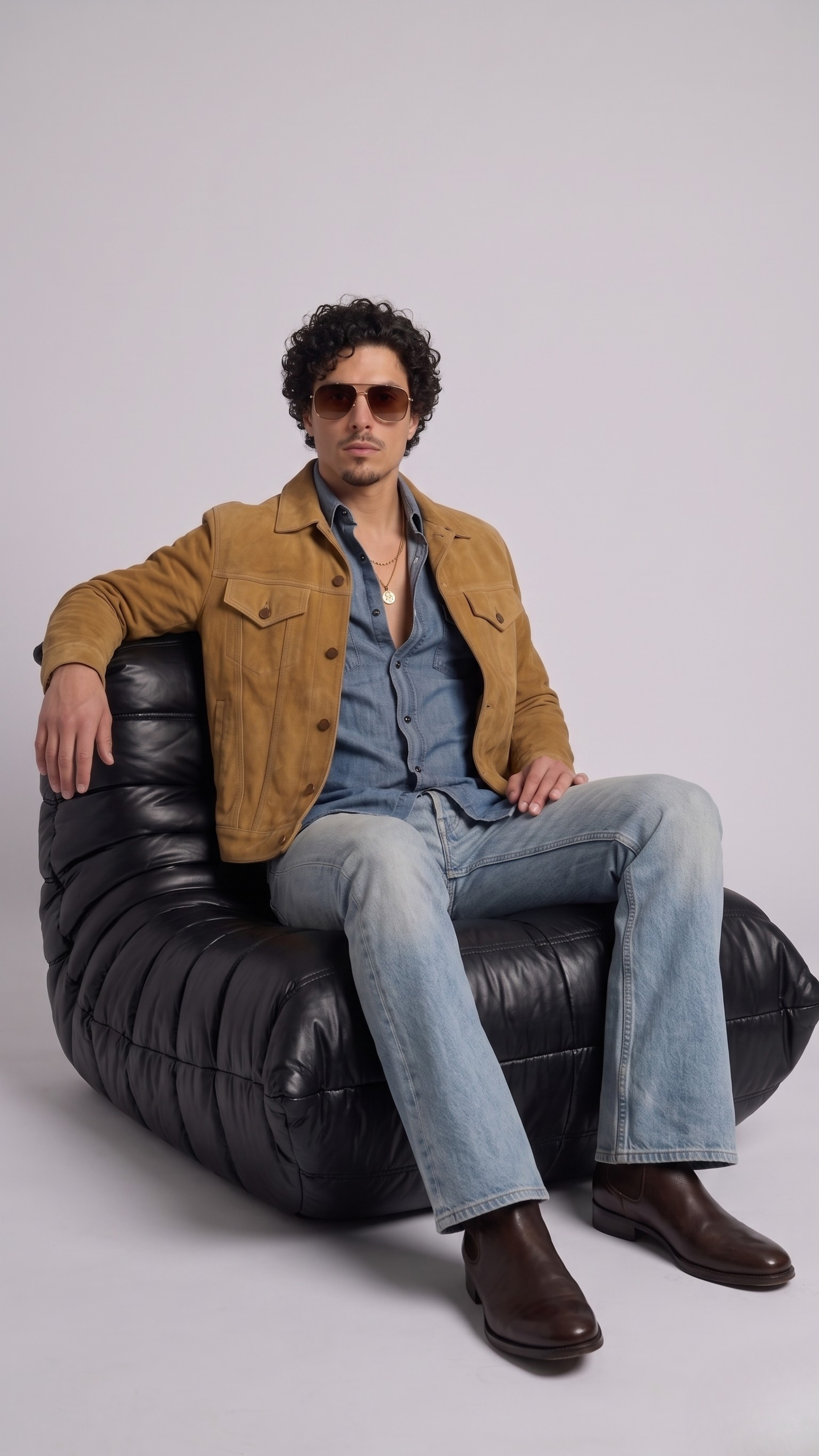 Men's timeless outerwear fashion showcasing a structured tan suede jacket styled effortlessly for a smart-casual look.