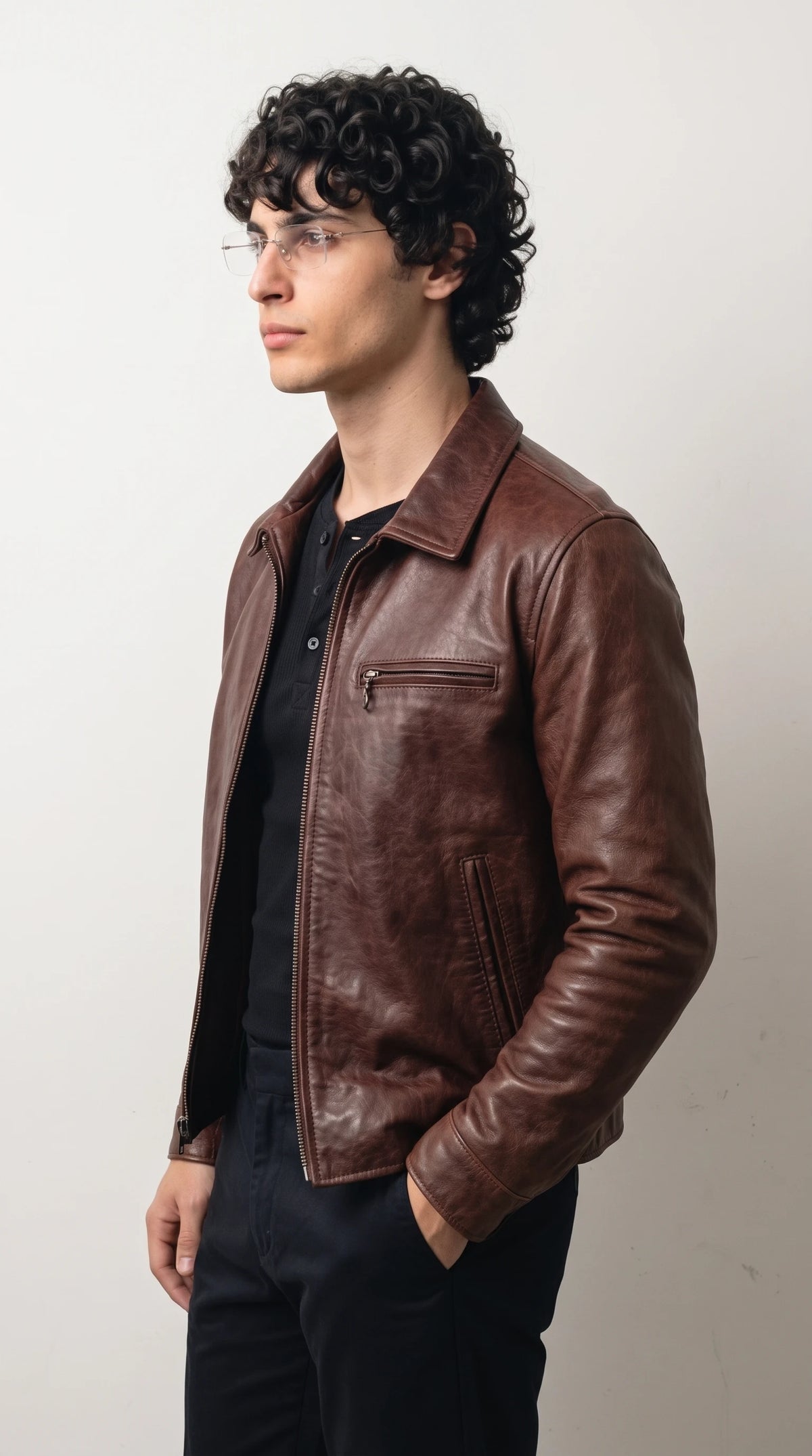 Lustrous semi-aniline maroon leather showing natural grain and deep wine red undertones on a premium genuine leather jacket