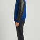 Regular fit men's blue suede bomber jacket with leather-trimmed side welt pockets, offering both utility and a sporty profile.