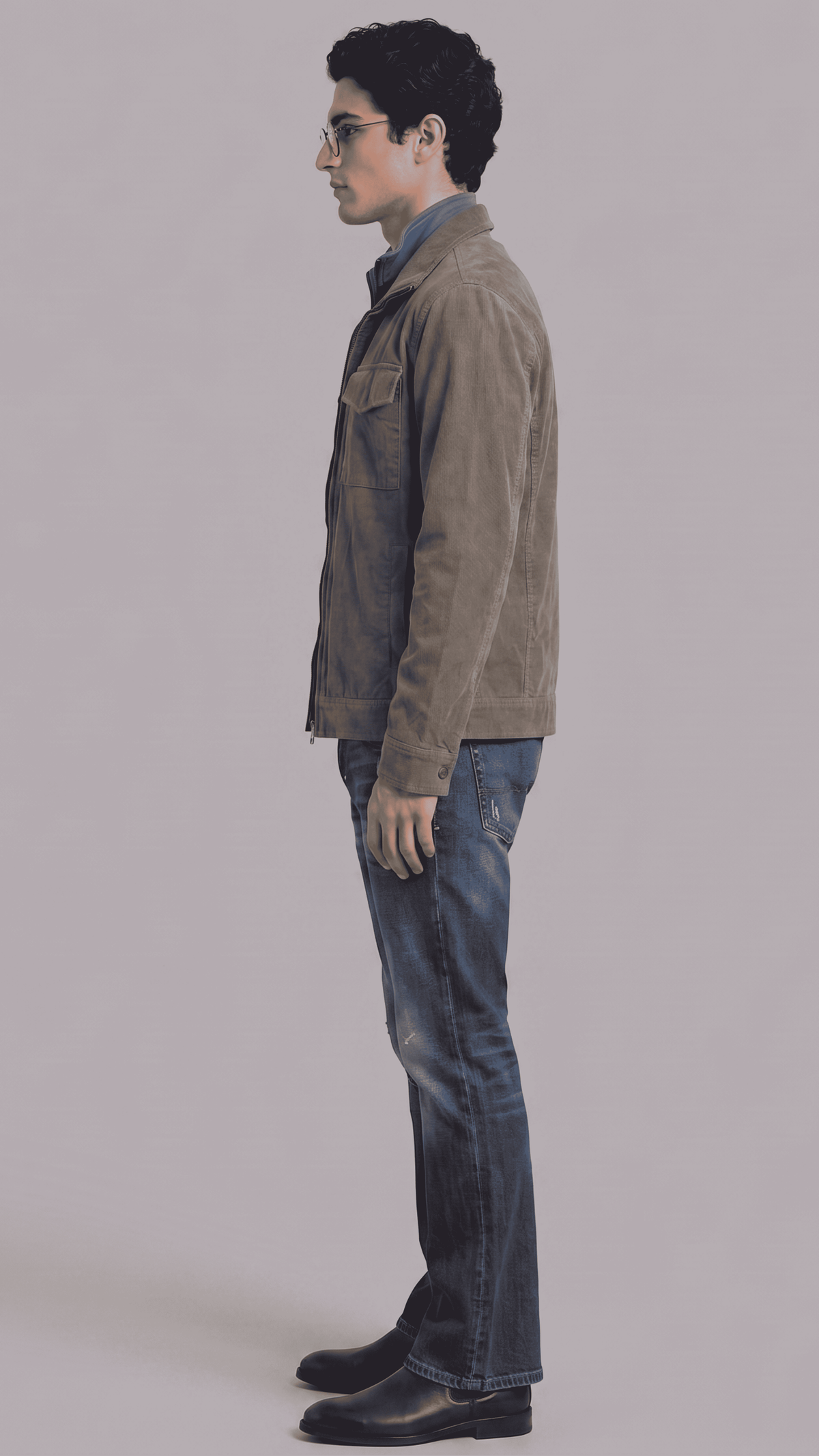 Durable charcoal grey suede field jacket with an adjustable collar and utility design, perfect for outdoor or casual wear.