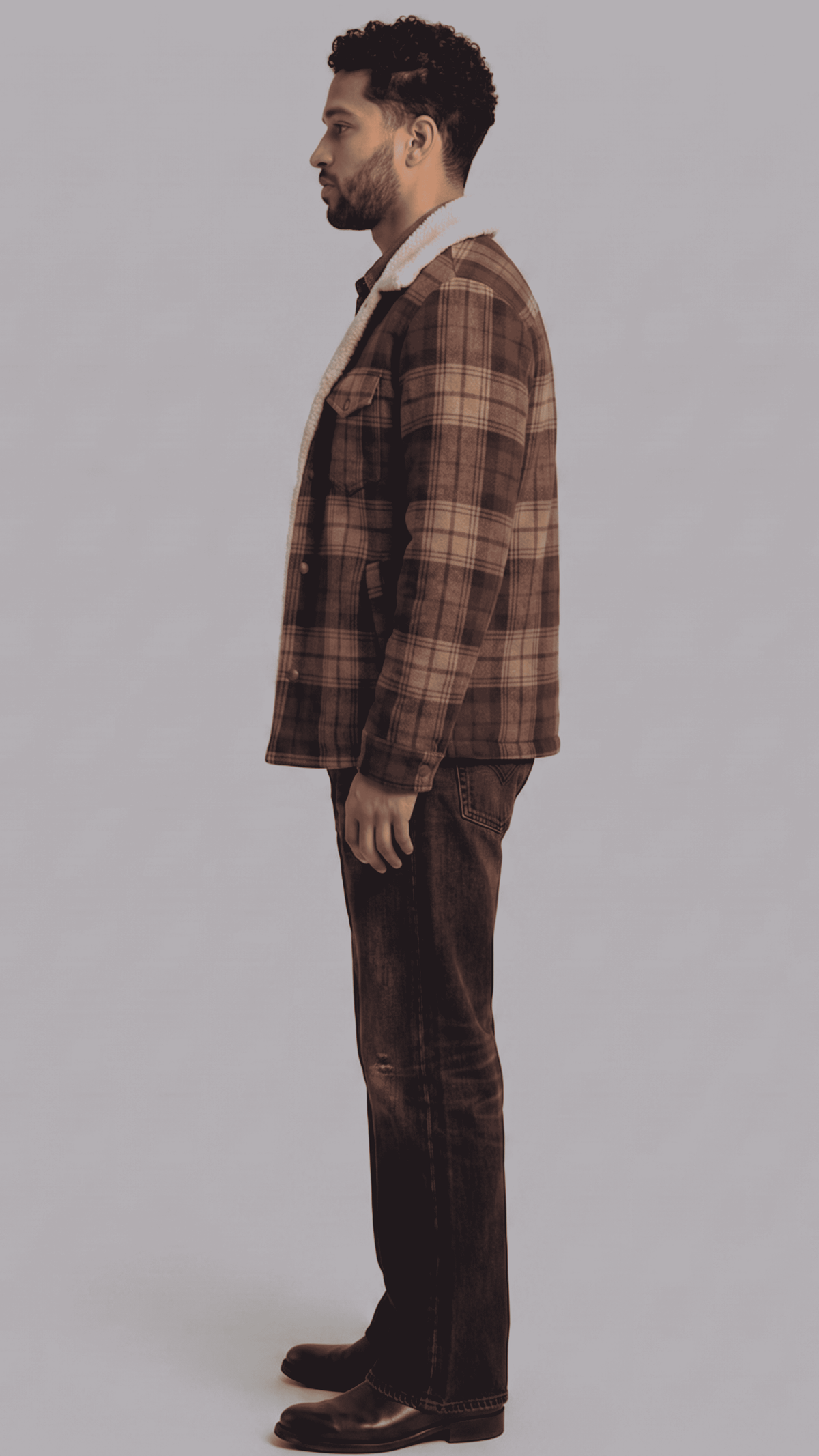Tailored fit checked flannel winter outerwear styled effortlessly over a hoodie for a modern urban streetwear look.