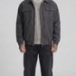Mens premium dark grey suede jacket with front zipper closure and classic collar