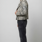 Straight-on back view of Jackero acid-washed distressed leather jacket highlighting the shoulder panels.