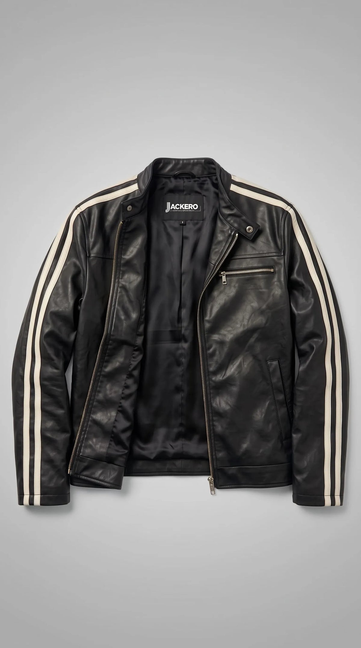 Discover the ultimate balance of luxury and attitude in the Jackero minimalist black cafe racer jacket, an essential layer for creating engaging and powerful streetwear ensembles.