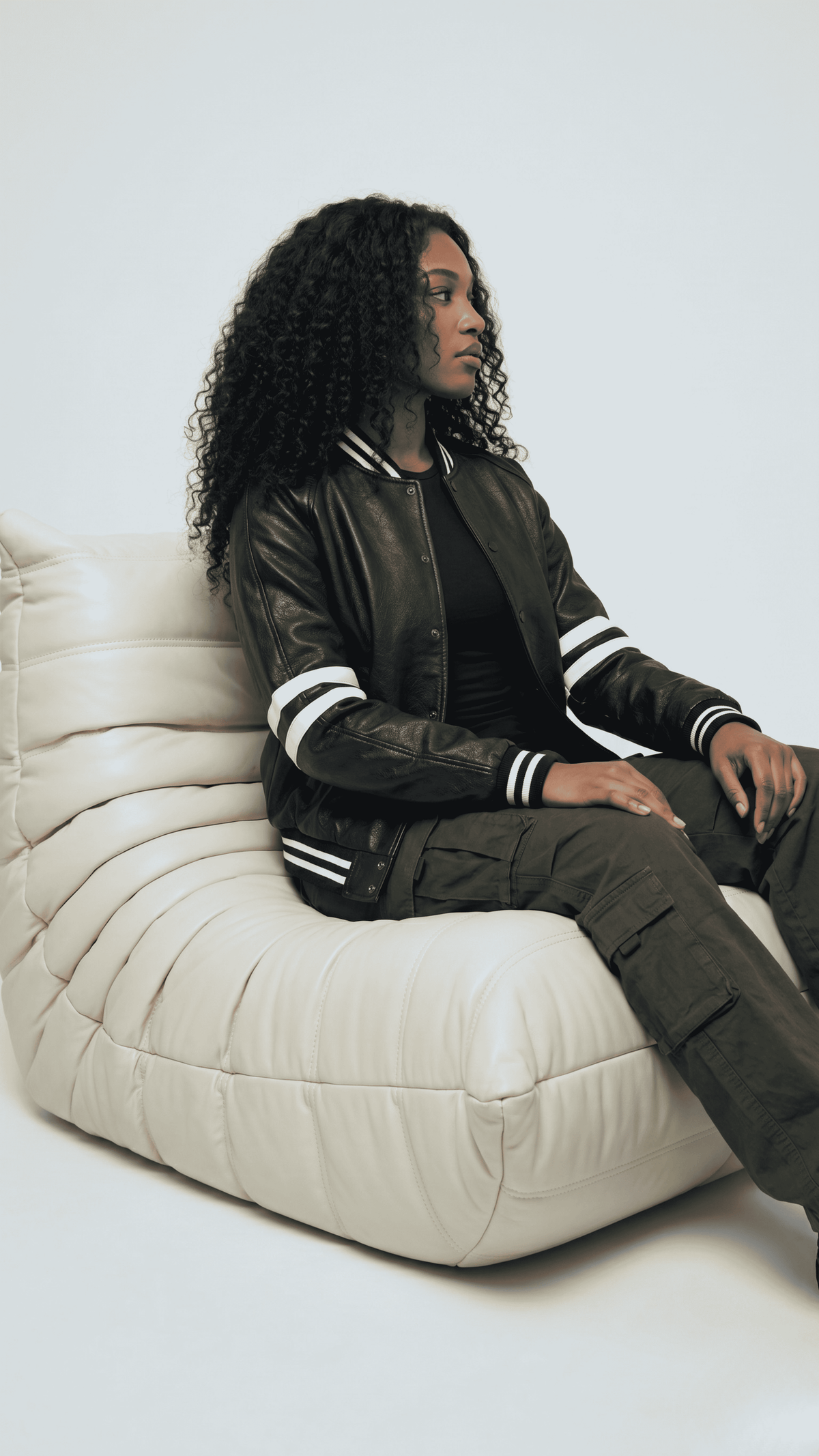 Classic minimalist women black leather bomber jacket designed for premium everyday street style and outerwear comfort.
