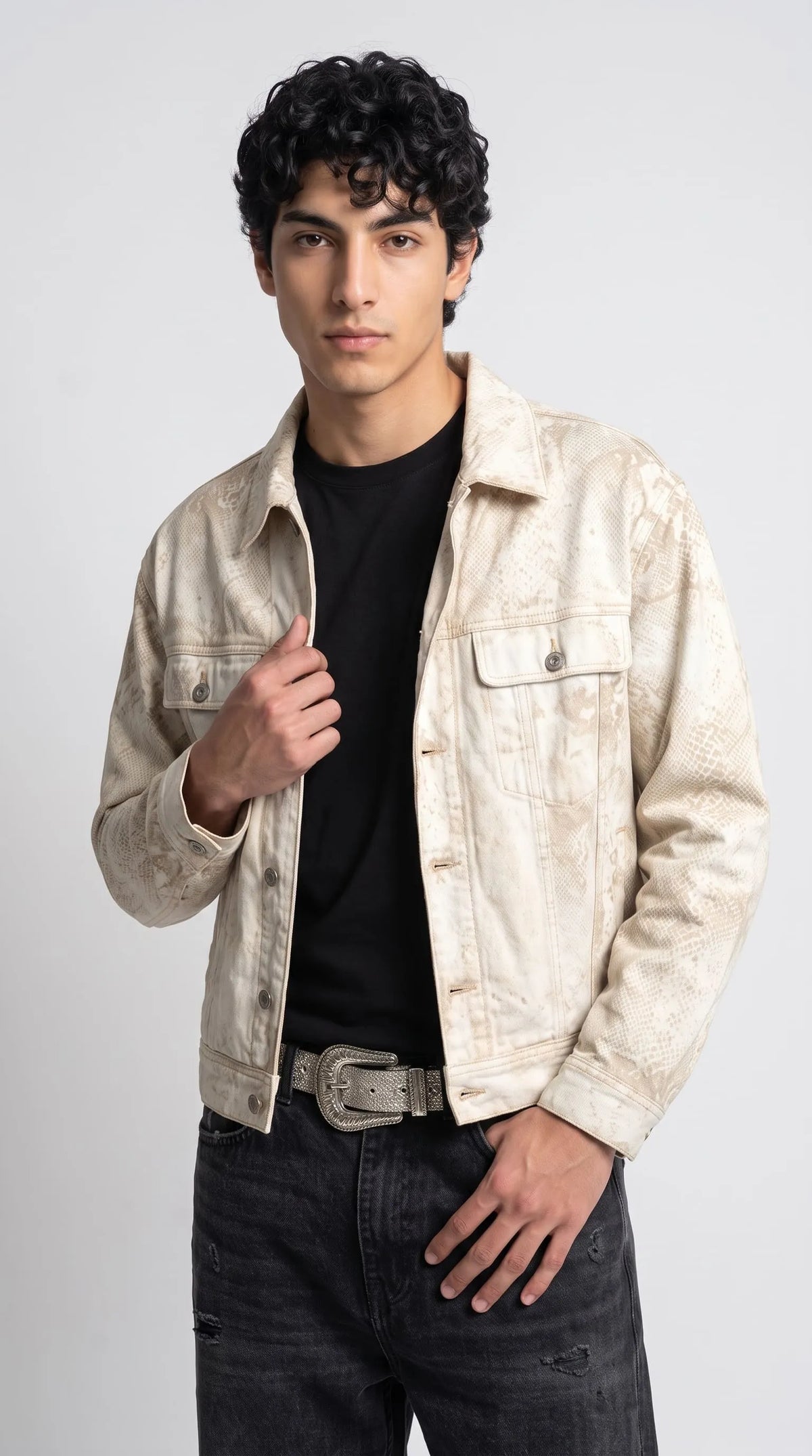 Stand out effortlessly with this minimalist off-white streetwear jacket by Jackero, expertly crafted with a rich, tactile denim fabric for those who appreciate high-end urban fashion.