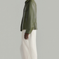 Jackero men's olive green leather casual jacket highlighting premium alignment and clean seam layout.