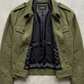 Flat lay view of Jackero premium olive green cotton jacket on a clean studio background