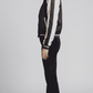 Tailored fit navy blue striped silk cotton outerwear perfect for transitioning from office to evening wear.