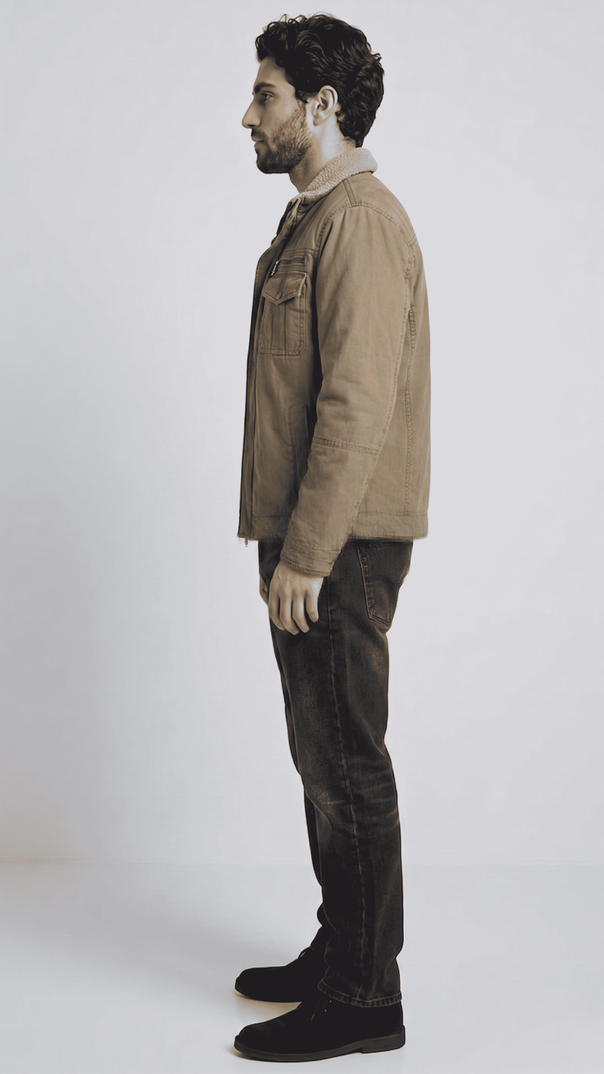 Durable olive green utility cotton jacket with warm insulated shearling, perfect for outdoor winter activities.