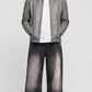 Front full view of a JACKERO premium men's grey leather jacket showcasing a sleek slate color tone and full zip closure.