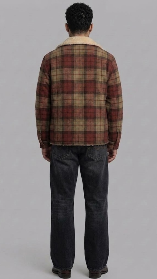Tailored fit checked flannel winter outerwear styled effortlessly over a hoodie for a modern urban streetwear look.