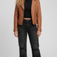 Jackero premium tan biker leather jacket with its signature asymmetric silver cross-zip layout.