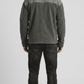 Tailored fit dark grey dual-tone soft suede jacket layered effortlessly for a contemporary urban streetwear aesthetic.