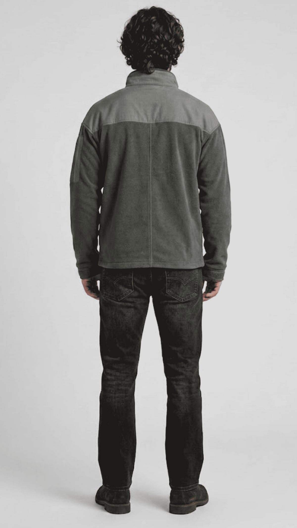Tailored fit dark grey dual-tone soft suede jacket layered effortlessly for a contemporary urban streetwear aesthetic.