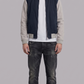 a premium dark navy blue and grey cotton jacket featuring a clean zip-up front and structured collar.