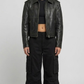 Jackero vintage-wash black leather racer jacket, featuring a sleek zip-up front and classic band collar.